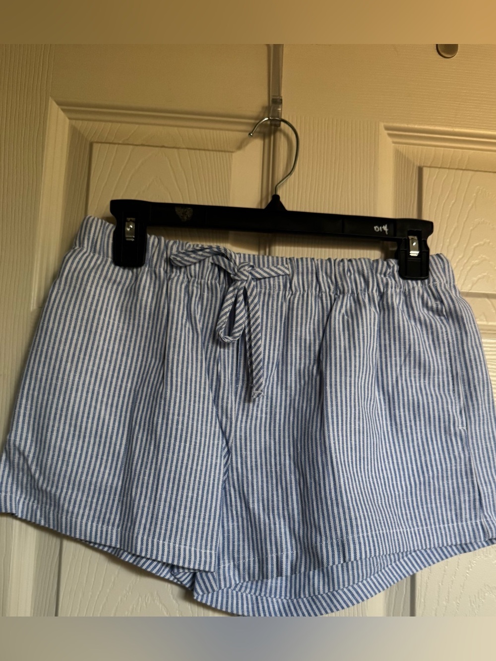 NWT Love Tree Light Blue & White Striped Drawstring Linen Blend Shorts, Medium